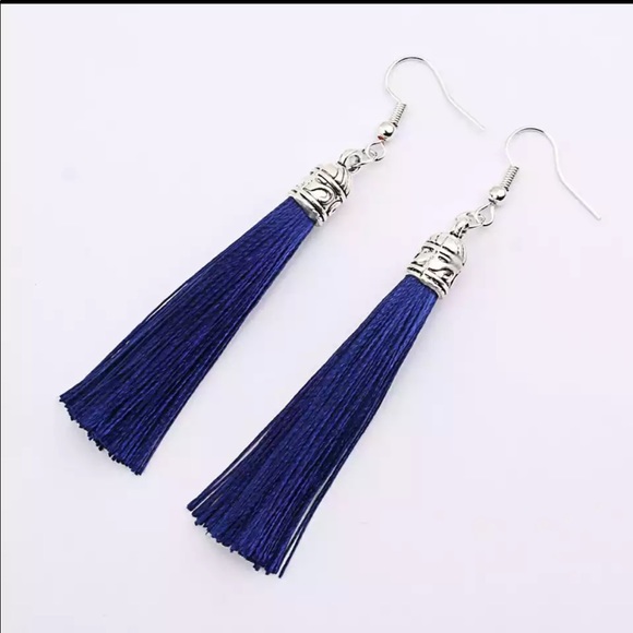 Jewelry - Bohemian silver top tassel drop earrings in blue Jewelry - Bohemian silver top tassel drop earrings in blue